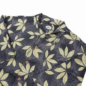 Tommy Bahama 100% Linen Shirt Mens XL Hawaiian Aloha Leaf Print Gray Green
